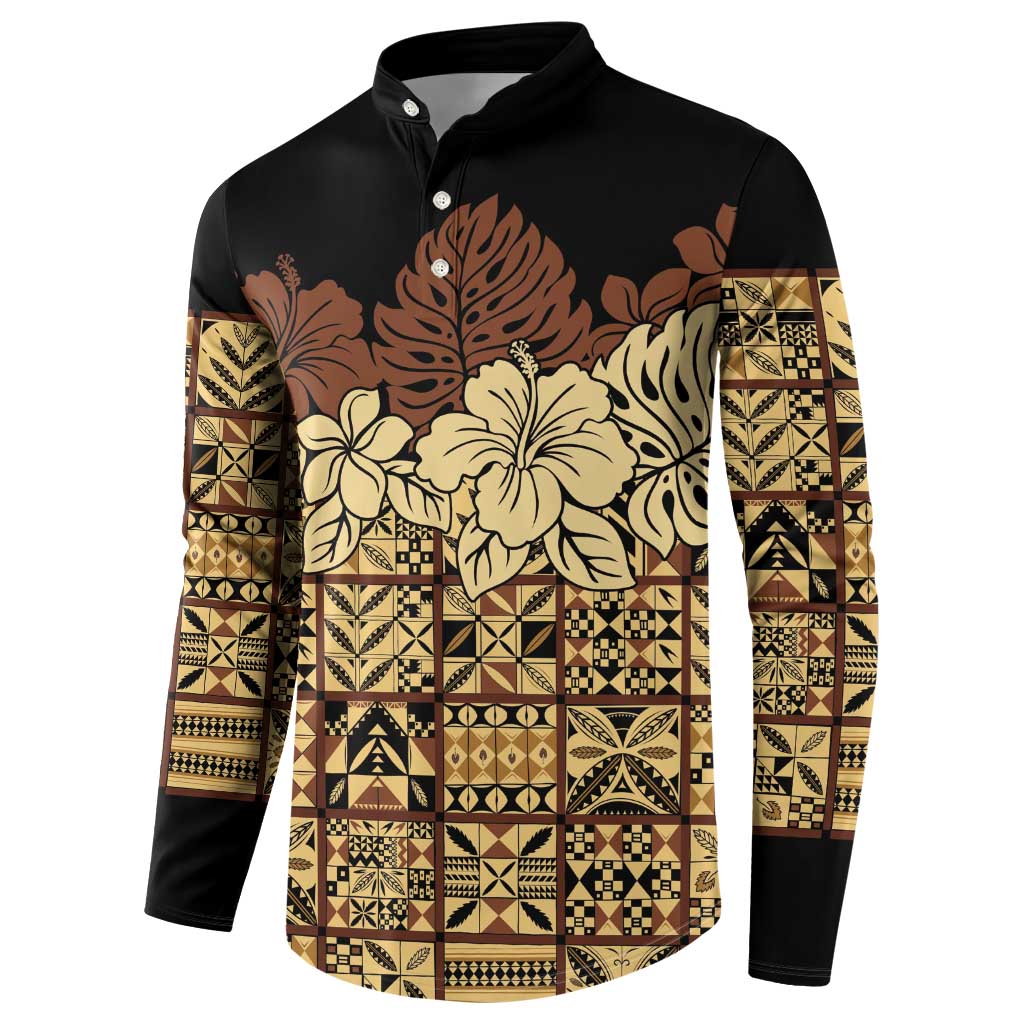 Niue Hiapo Motif Button Sweatshirt Tapa Classic - Black Ver LT7 - Polynesian Pride