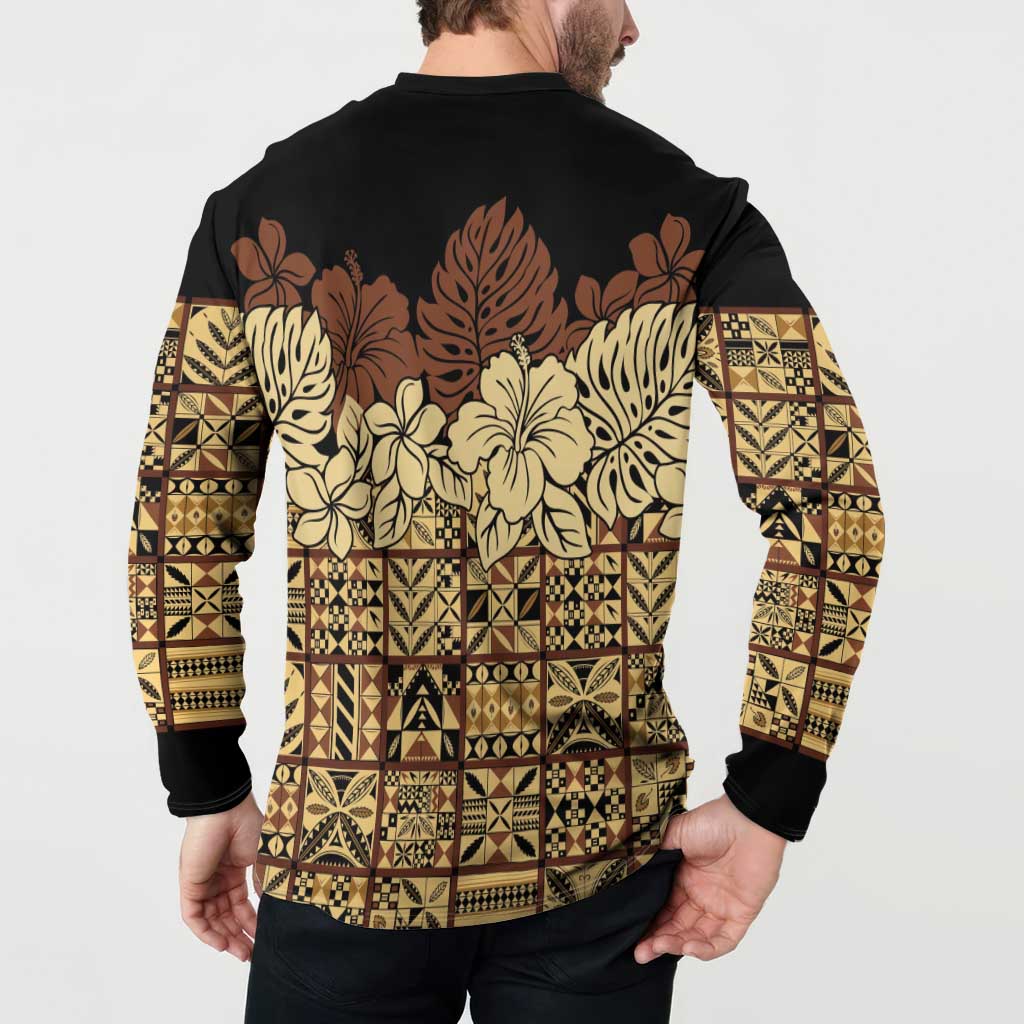 Niue Hiapo Motif Button Sweatshirt Tapa Classic - Black Ver LT7 - Polynesian Pride