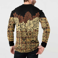 Niue Hiapo Motif Button Sweatshirt Tapa Classic - Black Ver LT7 - Polynesian Pride
