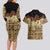 Niue Hiapo Motif Couples Matching Long Sleeve Bodycon Dress and Hawaiian Shirt Tapa Classic - Black Ver