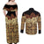 Niue Hiapo Motif Couples Matching Off Shoulder Maxi Dress and Long Sleeve Button Shirt Tapa Classic - Black Ver