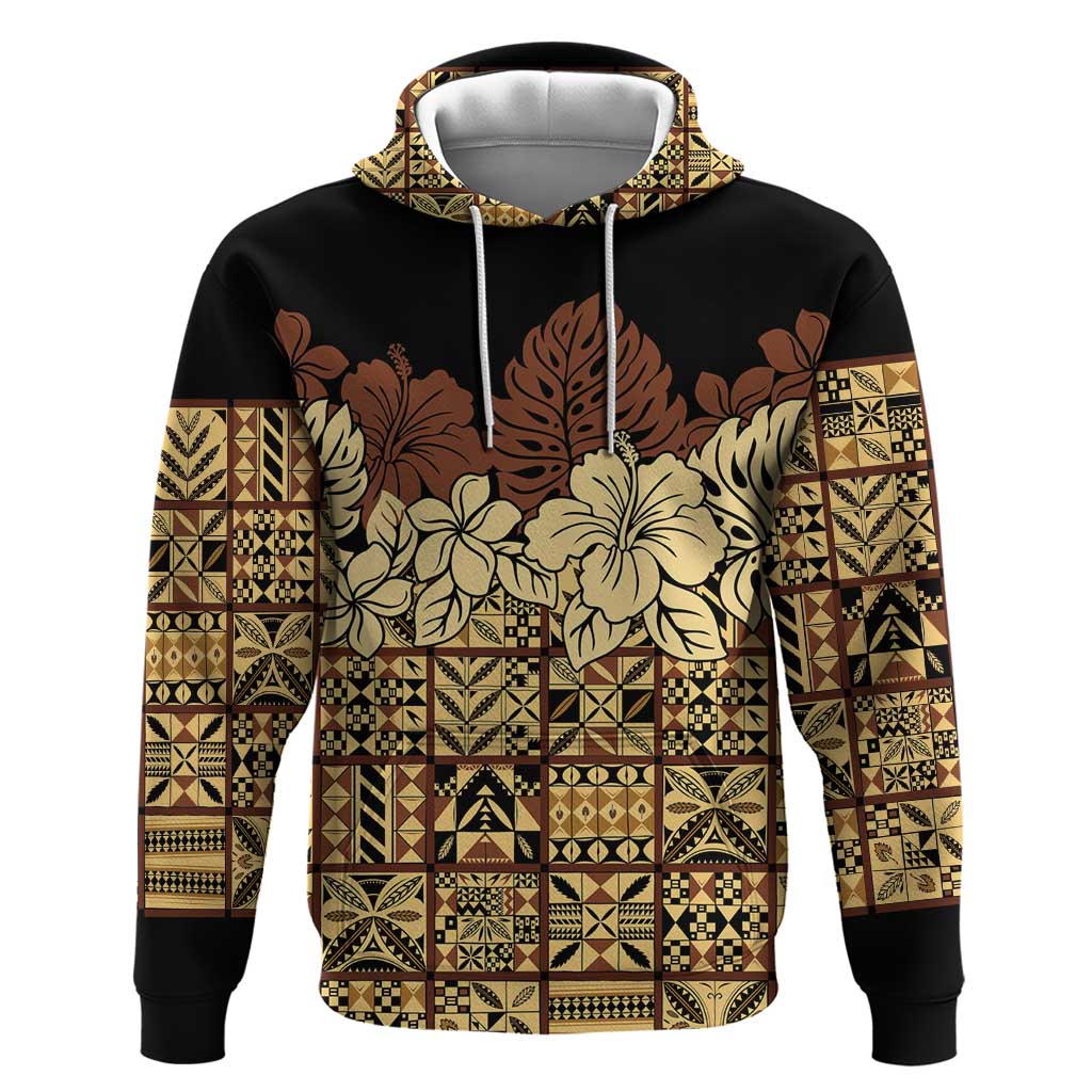 Niue Hiapo Motif Hoodie Tapa Classic - Black Ver LT7 Pullover Hoodie Black - Polynesian Pride