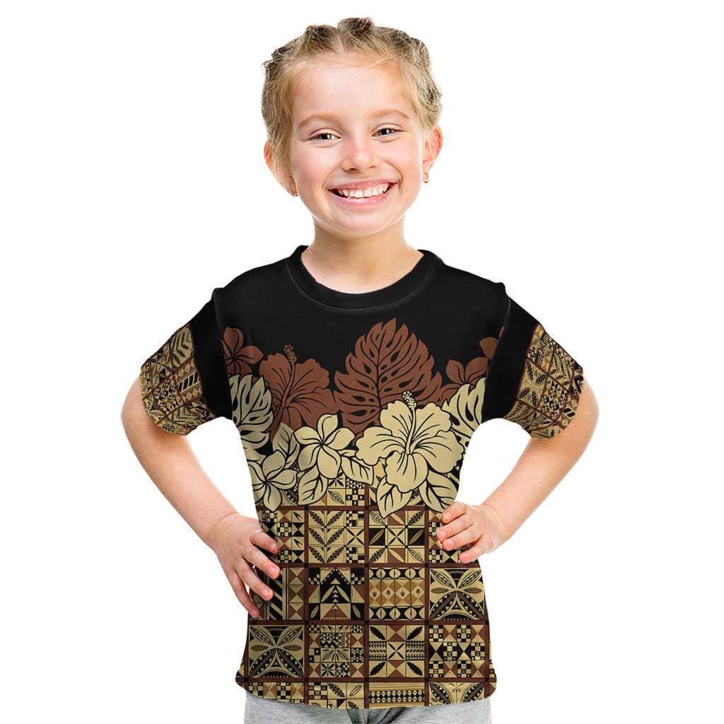 Niue Hiapo Motif Kid T Shirt Tapa Classic - Black Ver LT7 Black - Polynesian Pride