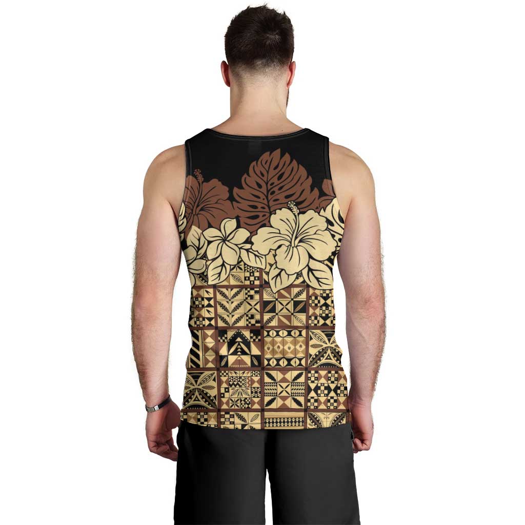 Niue Hiapo Motif Men Tank Top Tapa Classic - Black Ver LT7 - Polynesian Pride