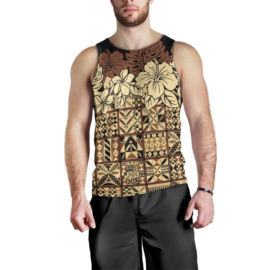 Niue Hiapo Motif Men Tank Top Tapa Classic - Black Ver LT7 - Polynesian Pride
