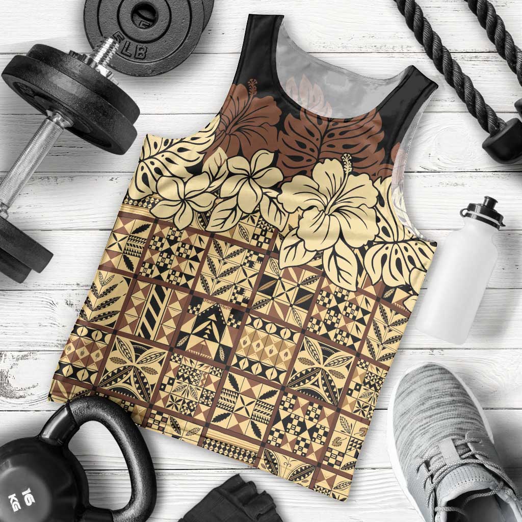 Niue Hiapo Motif Men Tank Top Tapa Classic - Black Ver LT7 - Polynesian Pride