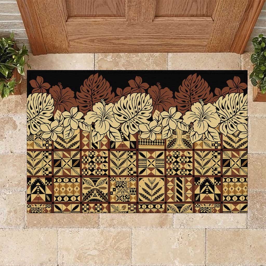Niue Hiapo Motif Rubber Doormat Tapa Classic - Black Ver LT7 Black - Polynesian Pride