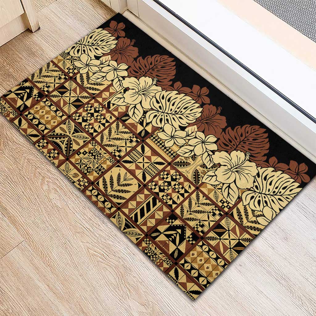 Niue Hiapo Motif Rubber Doormat Tapa Classic - Black Ver LT7 - Polynesian Pride