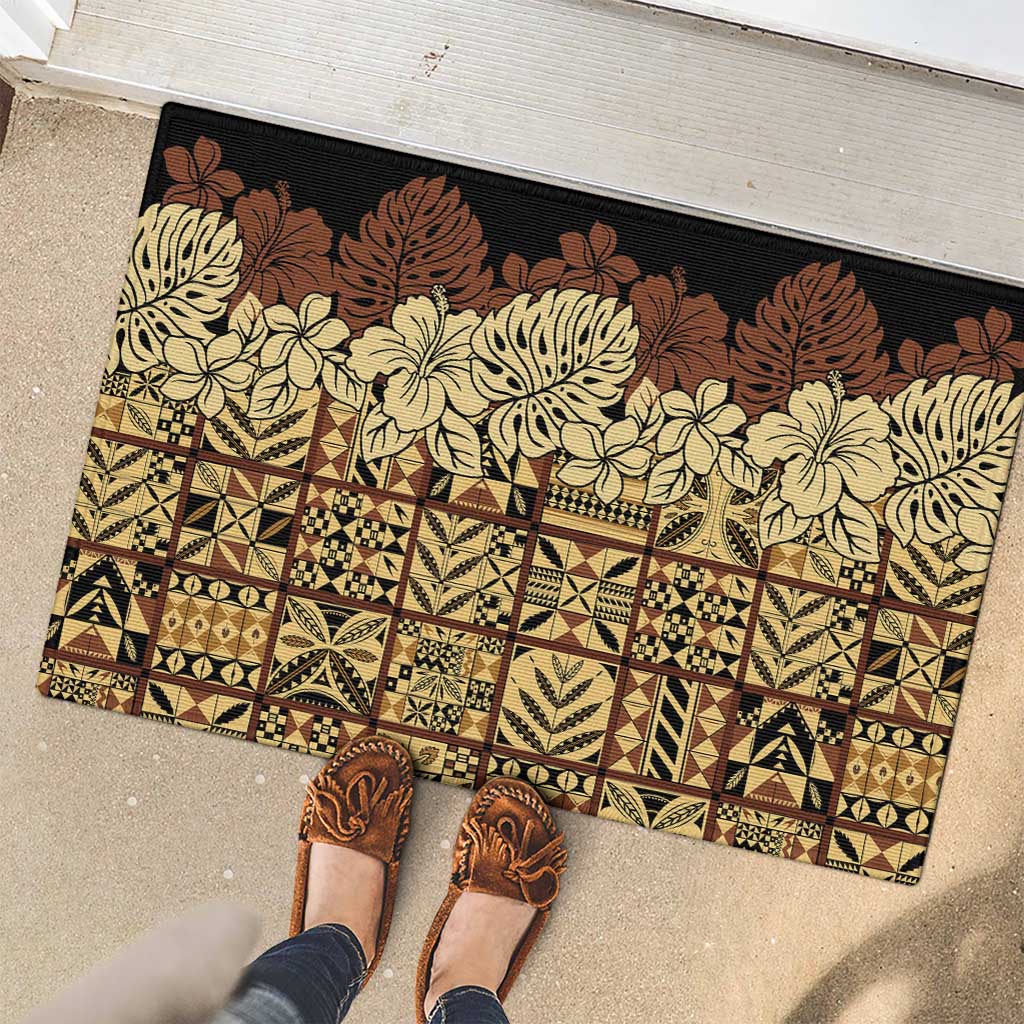 Niue Hiapo Motif Rubber Doormat Tapa Classic - Black Ver LT7 - Polynesian Pride
