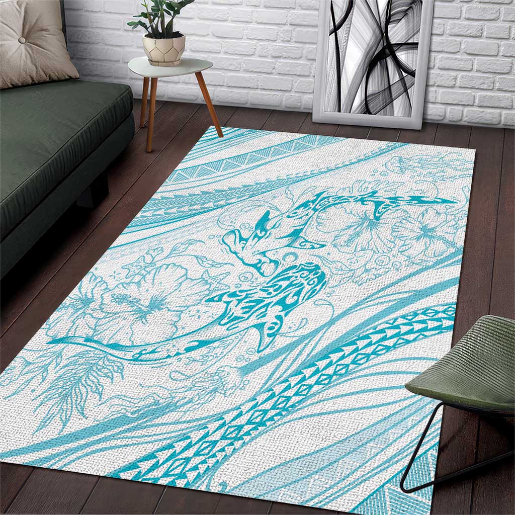 Sharks Couple Dreamy Polynesians Floral Sea Area Rug Turquoise LT7 Turquoise - Polynesian Pride
