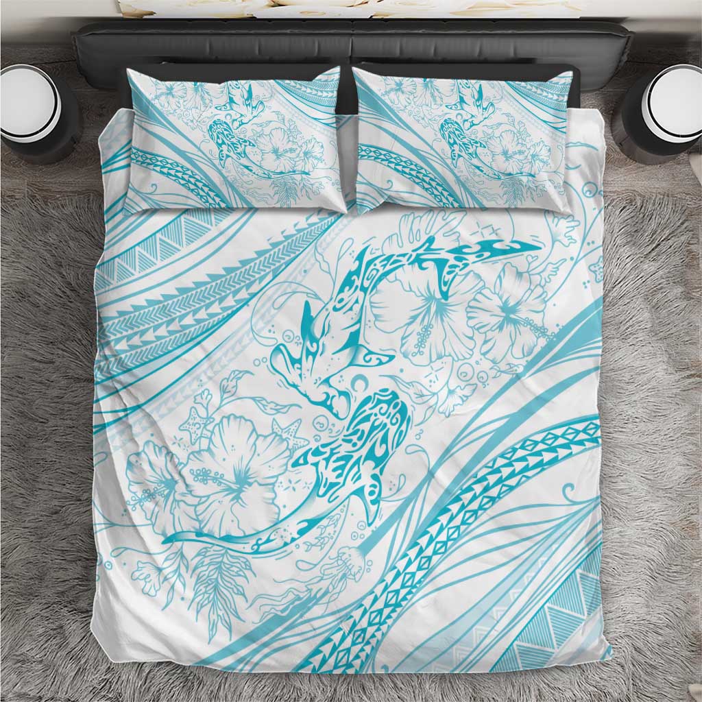 Sharks Couple Dreamy Polynesians Floral Sea Bedding Set Turquoise LT7 Turquoise - Polynesian Pride