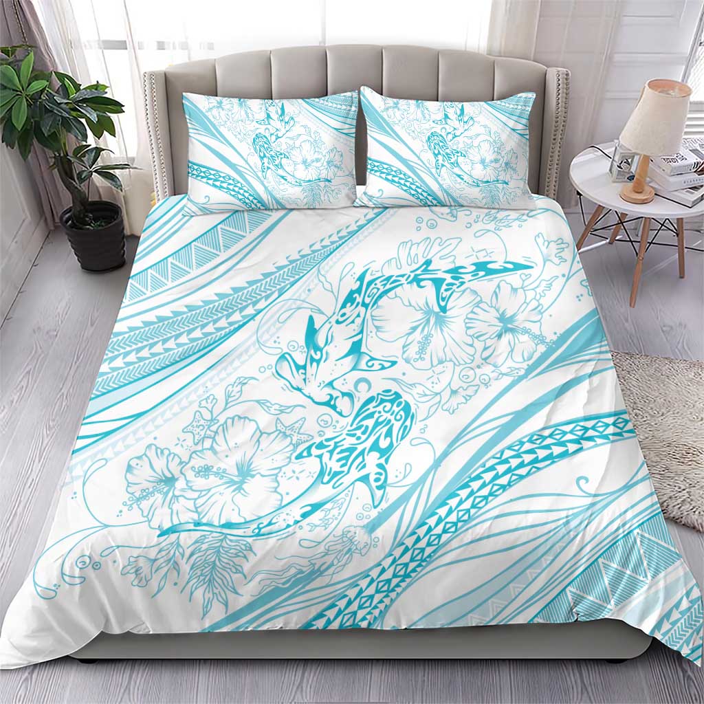 Sharks Couple Dreamy Polynesians Floral Sea Bedding Set Turquoise LT7 - Polynesian Pride