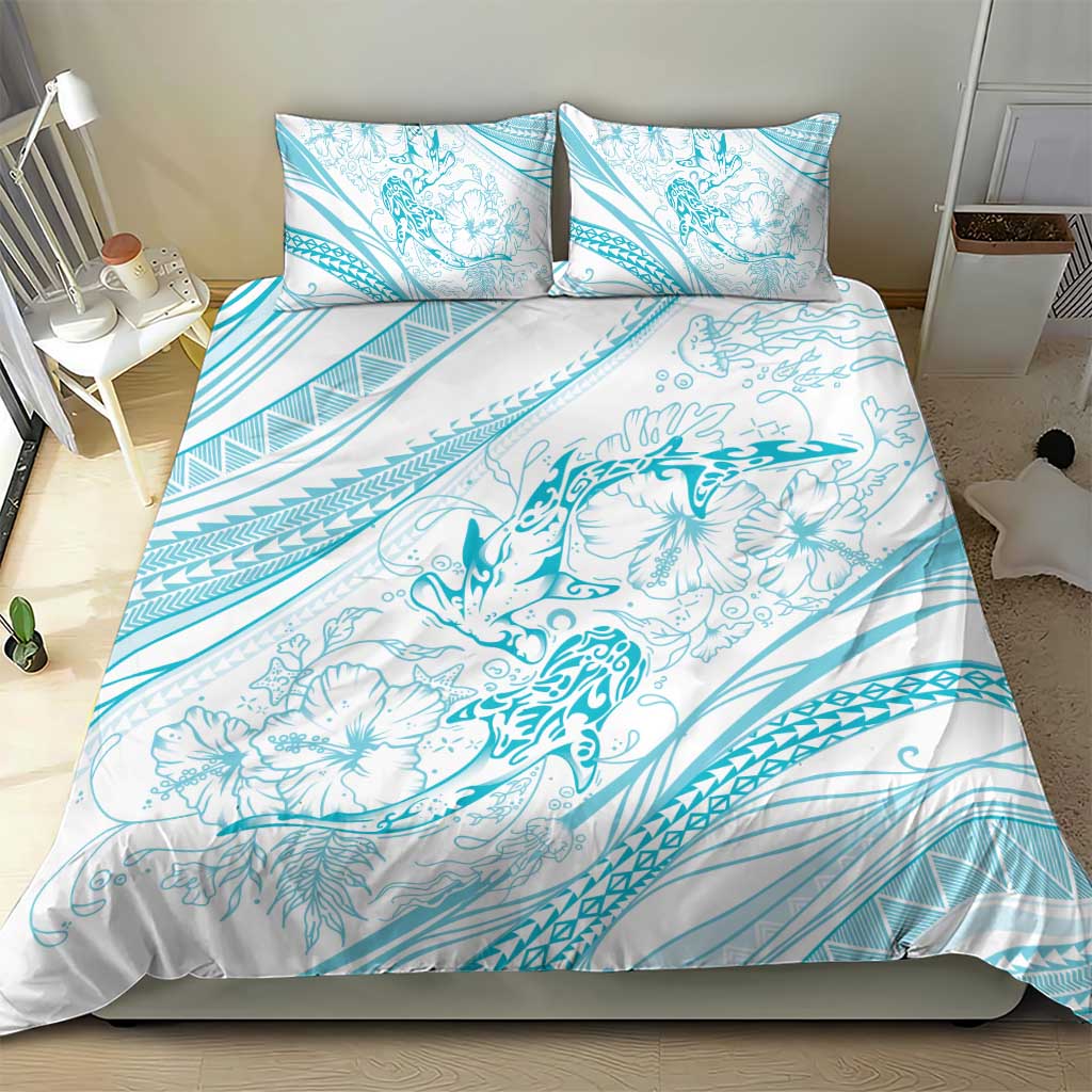 Sharks Couple Dreamy Polynesians Floral Sea Bedding Set Turquoise LT7 - Polynesian Pride