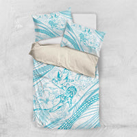 Sharks Couple Dreamy Polynesians Floral Sea Bedding Set Turquoise LT7 US Twin 172cm x 218cm Turquoise - Polynesian Pride