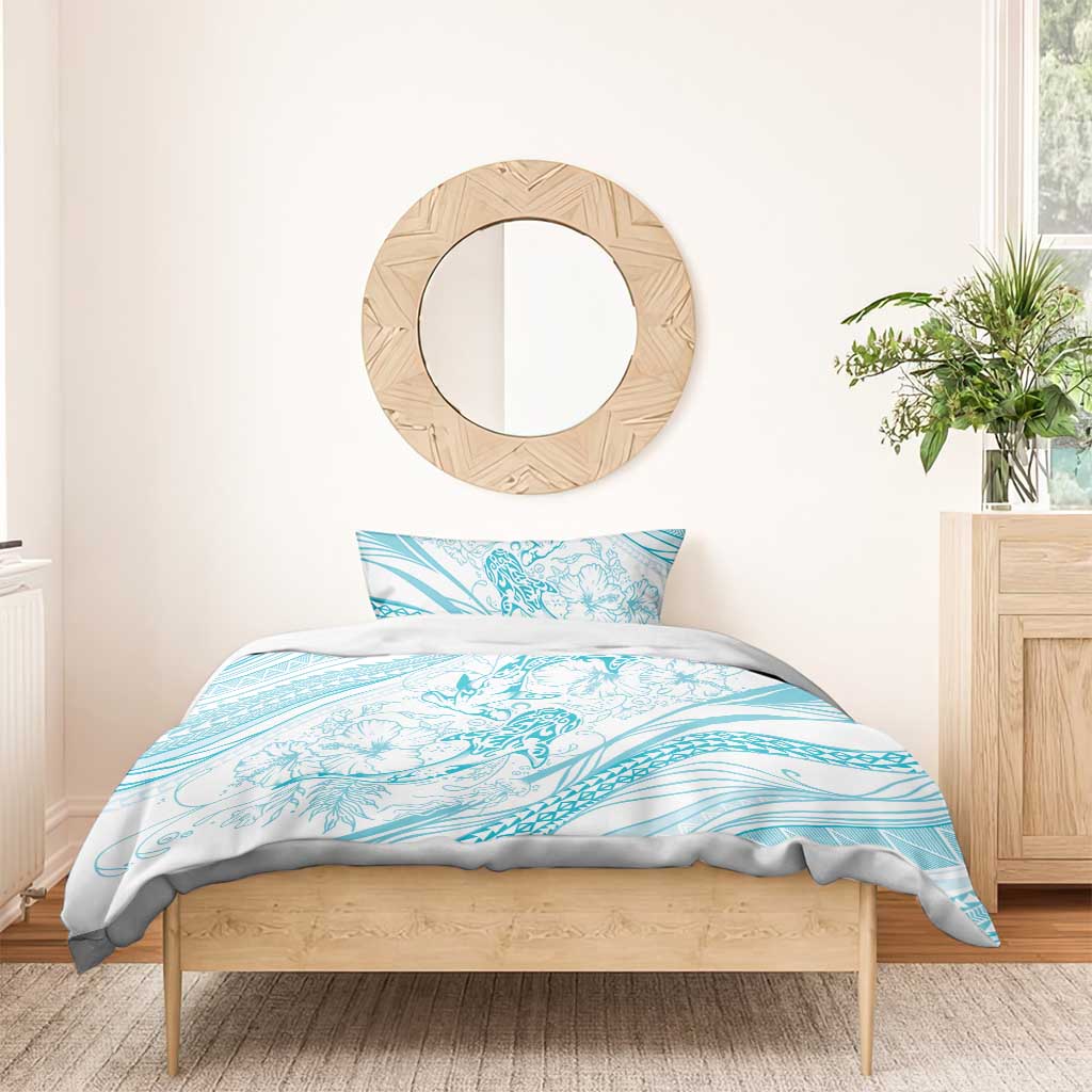 Sharks Couple Dreamy Polynesians Floral Sea Bedding Set Turquoise LT7 - Polynesian Pride