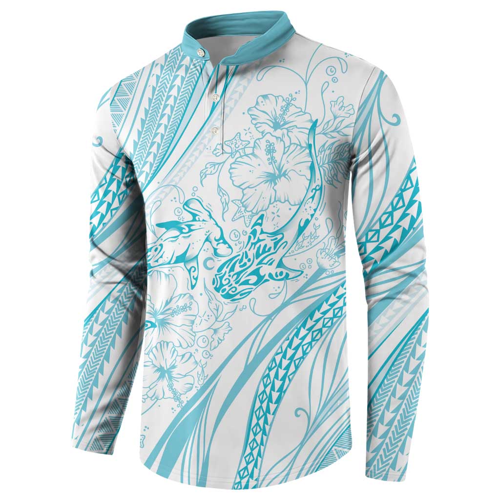 Sharks Couple Dreamy Polynesians Floral Sea Button Sweatshirt Turquoise LT7 - Polynesian Pride