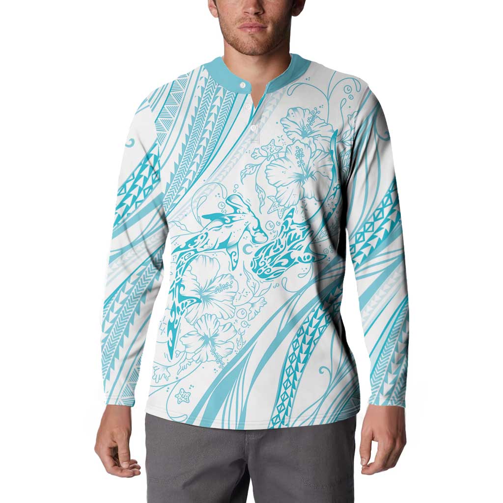 Sharks Couple Dreamy Polynesians Floral Sea Button Sweatshirt Turquoise LT7 - Polynesian Pride