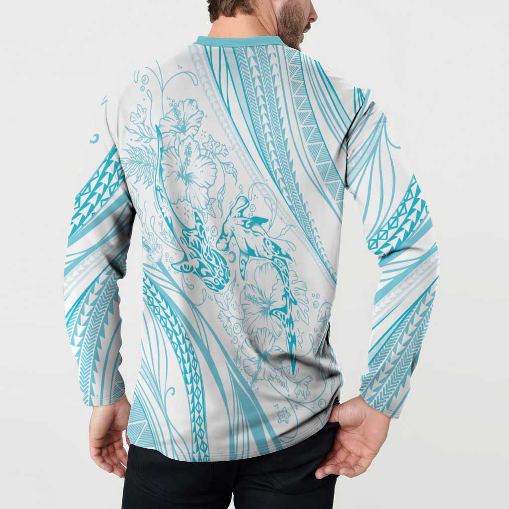 Sharks Couple Dreamy Polynesians Floral Sea Button Sweatshirt Turquoise LT7 - Polynesian Pride