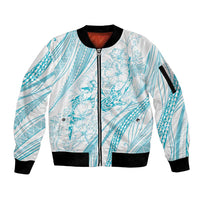 Sharks Couple Dreamy Polynesians Floral Sea Sleeve Zip Bomber Jacket Turquoise LT7 Unisex Turquoise - Polynesian Pride