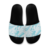 Sharks Couple Dreamy Polynesians Floral Sea Slide Sandals Turquoise LT7 Turquoise - Polynesian Pride