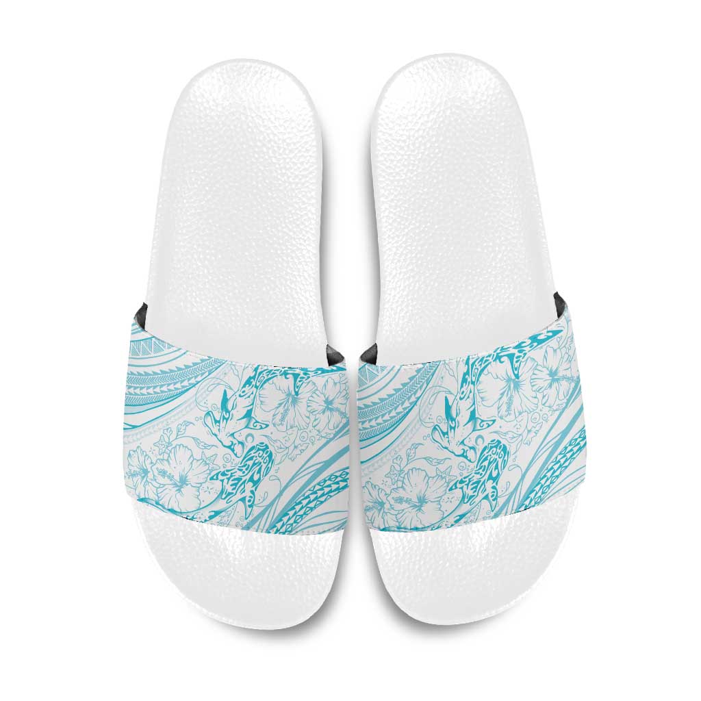 Sharks Couple Dreamy Polynesians Floral Sea Slide Sandals Turquoise LT7 Turquoise - Polynesian Pride