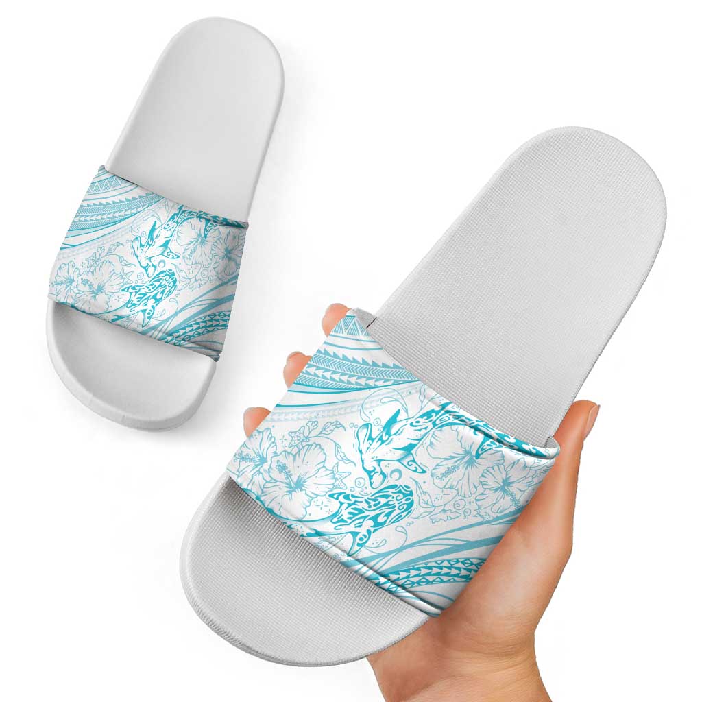 Sharks Couple Dreamy Polynesians Floral Sea Slide Sandals Turquoise LT7 - Polynesian Pride