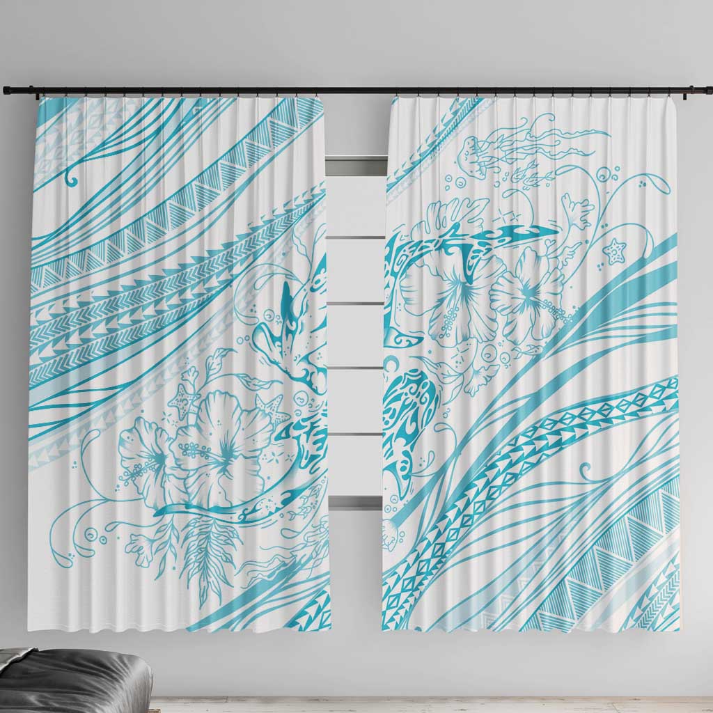 Sharks Couple Dreamy Polynesians Floral Sea Window Curtain Turquoise LT7 With Hooks Turquoise - Polynesian Pride