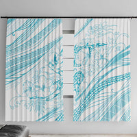 Sharks Couple Dreamy Polynesians Floral Sea Window Curtain Turquoise LT7 With Hooks Turquoise - Polynesian Pride