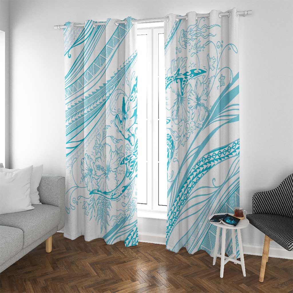 Sharks Couple Dreamy Polynesians Floral Sea Window Curtain Turquoise LT7 With Grommets Turquoise - Polynesian Pride