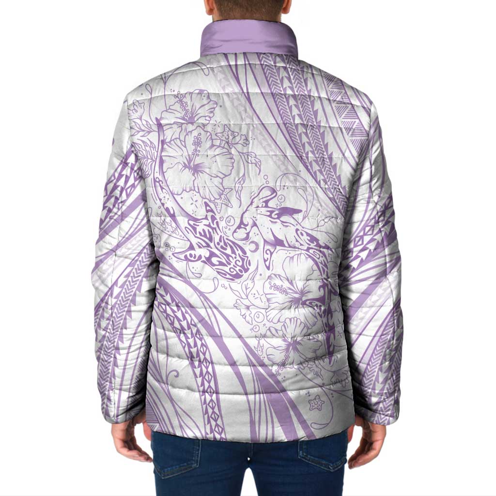 Sharks Couple Dreamy Polynesians Floral Sea Padded Jacket Lilac LT7 - Polynesian Pride