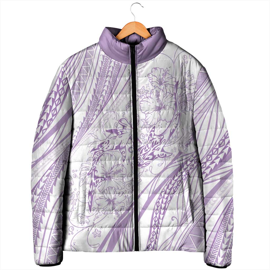 Sharks Couple Dreamy Polynesians Floral Sea Padded Jacket Lilac LT7 - Polynesian Pride
