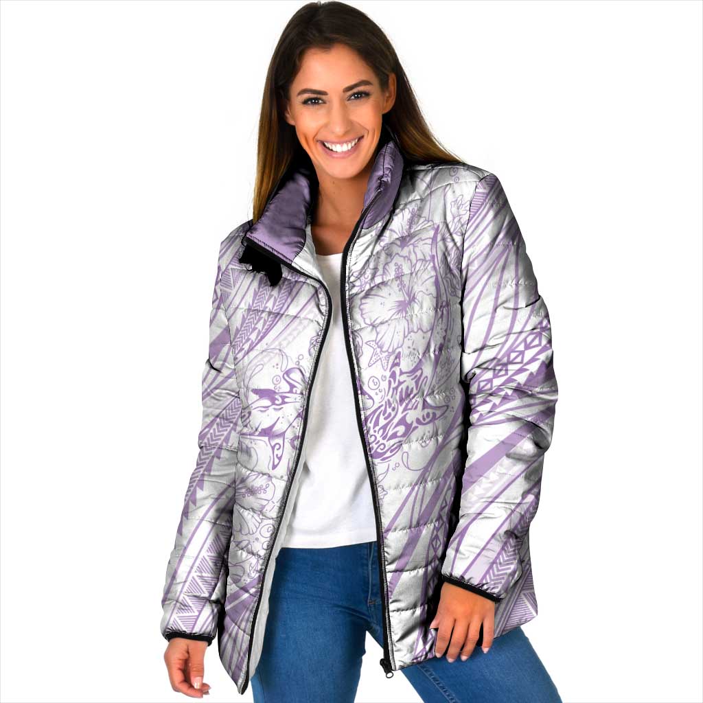 Sharks Couple Dreamy Polynesians Floral Sea Padded Jacket Lilac LT7 Women Lilac - Polynesian Pride