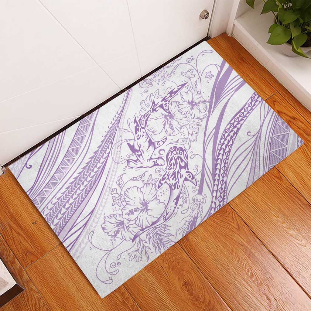 Sharks Couple Dreamy Polynesians Floral Sea Rubber Doormat Lilac LT7 - Polynesian Pride