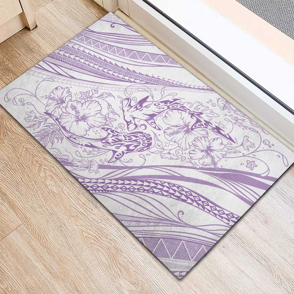 Sharks Couple Dreamy Polynesians Floral Sea Rubber Doormat Lilac LT7 - Polynesian Pride