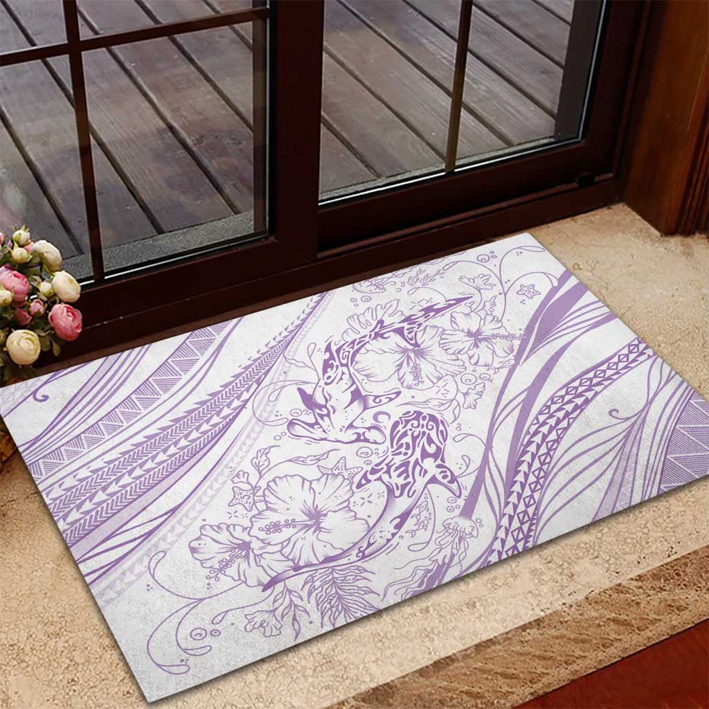 Sharks Couple Dreamy Polynesians Floral Sea Rubber Doormat Lilac LT7 - Polynesian Pride