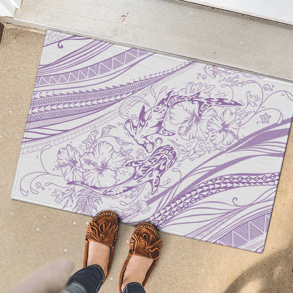 Sharks Couple Dreamy Polynesians Floral Sea Rubber Doormat Lilac LT7 - Polynesian Pride