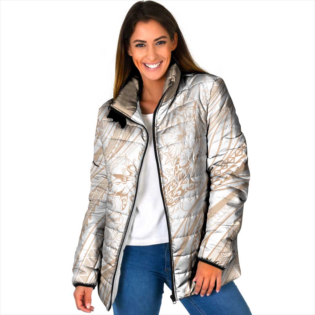 Sharks Couple Dreamy Polynesians Floral Sea Padded Jacket Hazel LT7 Women Hazel - Polynesian Pride