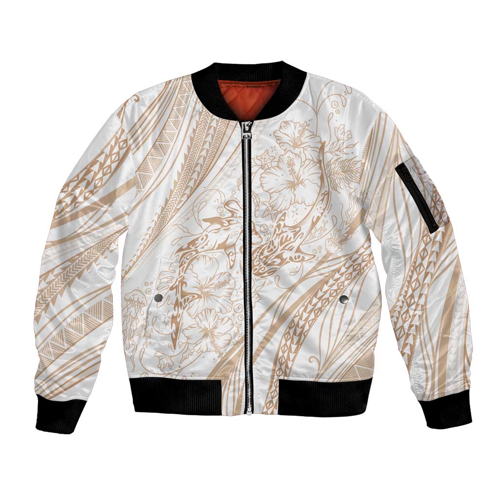 Sharks Couple Dreamy Polynesians Floral Sea Sleeve Zip Bomber Jacket Hazel LT7 Unisex Hazel - Polynesian Pride