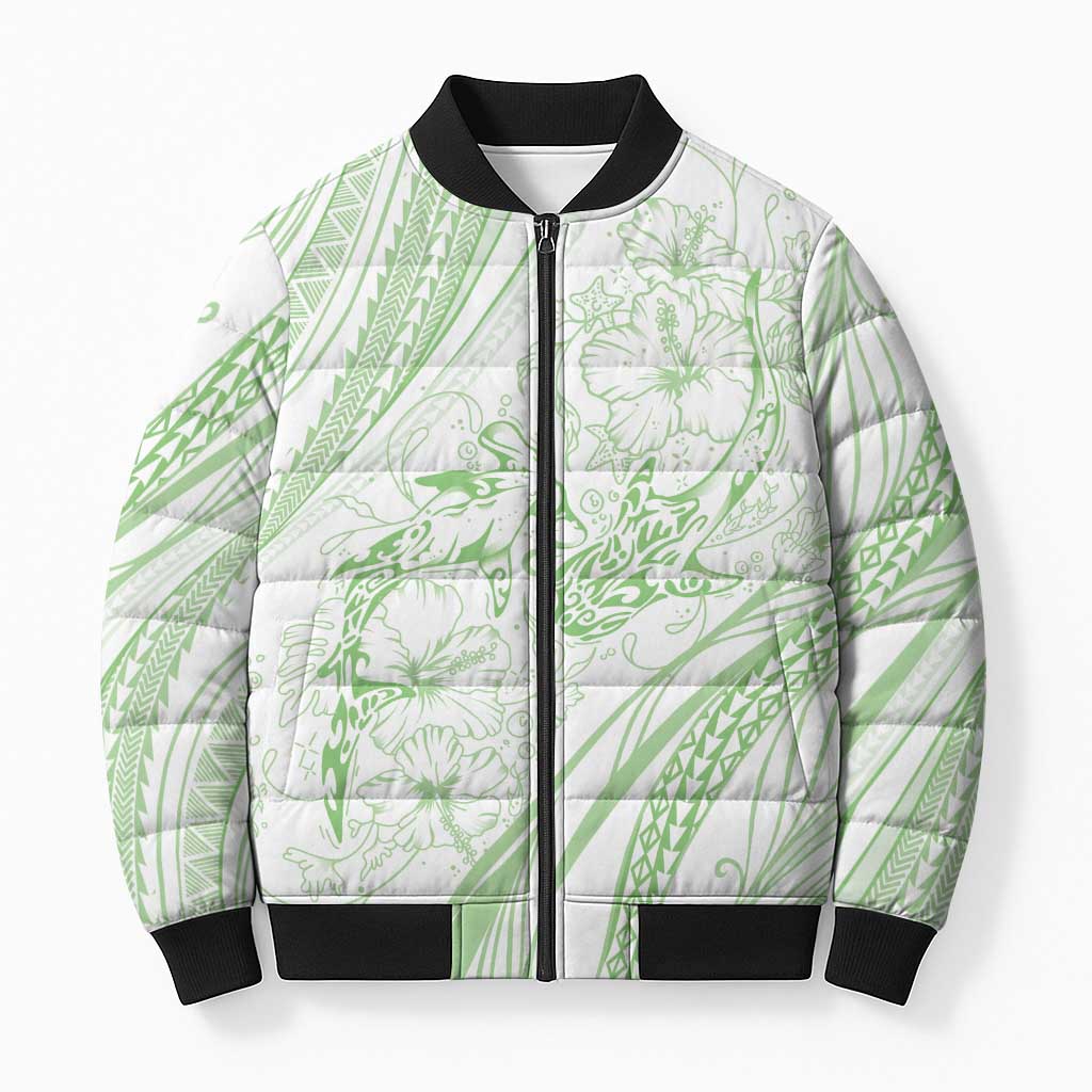 Sharks Couple Dreamy Polynesians Floral Sea Bomber Puffer Jacket Emerald LT7 Unisex Emerald - Polynesian Pride