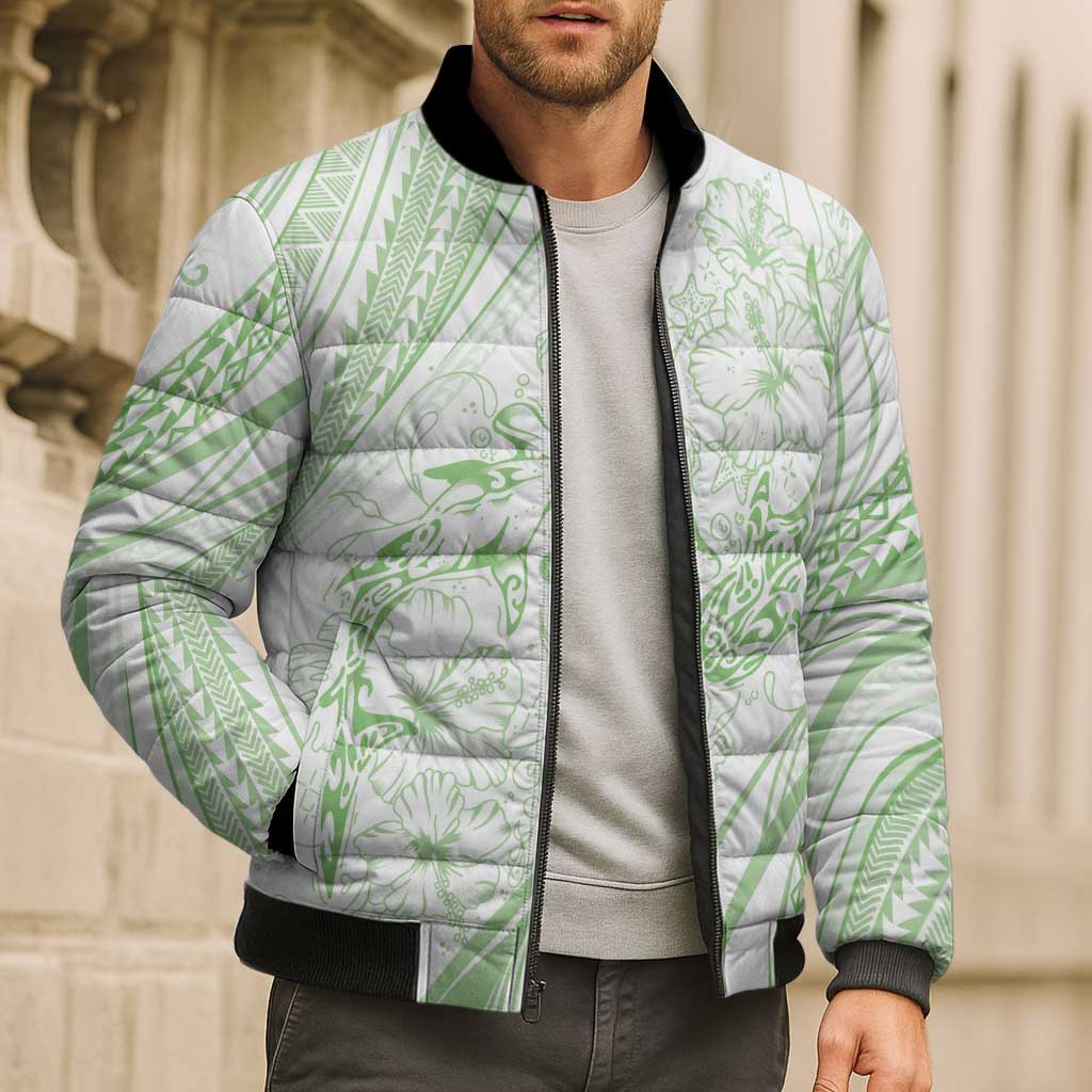 Sharks Couple Dreamy Polynesians Floral Sea Bomber Puffer Jacket Emerald LT7 - Polynesian Pride