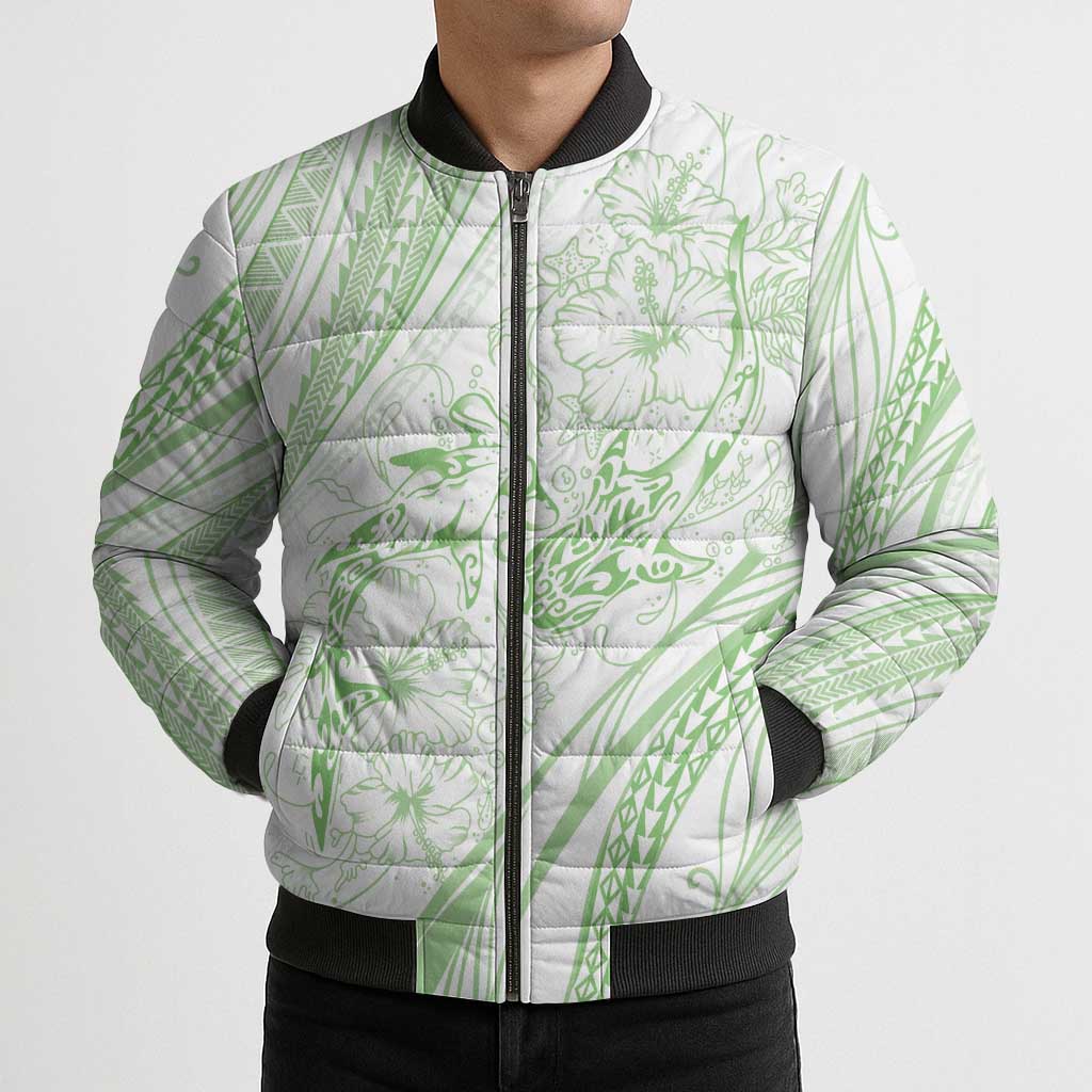 Sharks Couple Dreamy Polynesians Floral Sea Bomber Puffer Jacket Emerald LT7 - Polynesian Pride