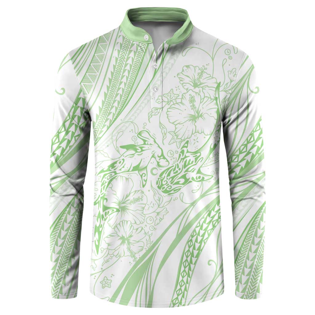 Sharks Couple Dreamy Polynesians Floral Sea Button Sweatshirt Emerald LT7 Emerald - Polynesian Pride