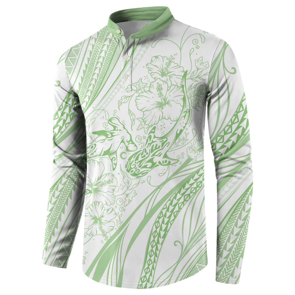 Sharks Couple Dreamy Polynesians Floral Sea Button Sweatshirt Emerald LT7 - Polynesian Pride