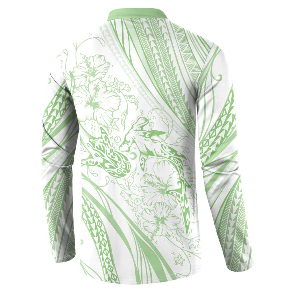 Sharks Couple Dreamy Polynesians Floral Sea Button Sweatshirt Emerald LT7 - Polynesian Pride