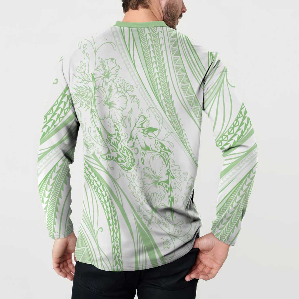Sharks Couple Dreamy Polynesians Floral Sea Button Sweatshirt Emerald LT7 - Polynesian Pride