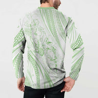 Sharks Couple Dreamy Polynesians Floral Sea Button Sweatshirt Emerald LT7 - Polynesian Pride