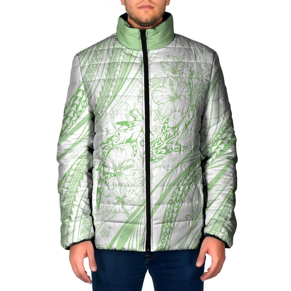 Sharks Couple Dreamy Polynesians Floral Sea Padded Jacket Emerald LT7 Men Emerald - Polynesian Pride