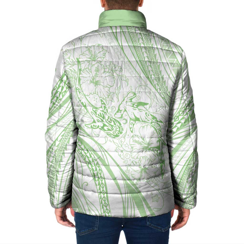Sharks Couple Dreamy Polynesians Floral Sea Padded Jacket Emerald LT7 - Polynesian Pride