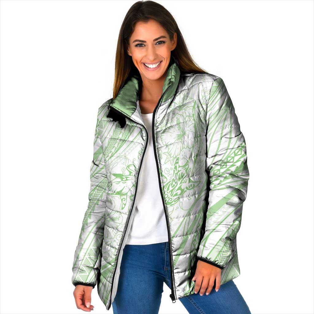 Sharks Couple Dreamy Polynesians Floral Sea Padded Jacket Emerald LT7 Women Emerald - Polynesian Pride