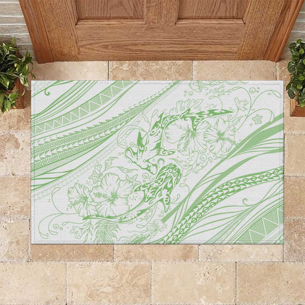 Sharks Couple Dreamy Polynesians Floral Sea Rubber Doormat Emerald LT7 Emerald - Polynesian Pride